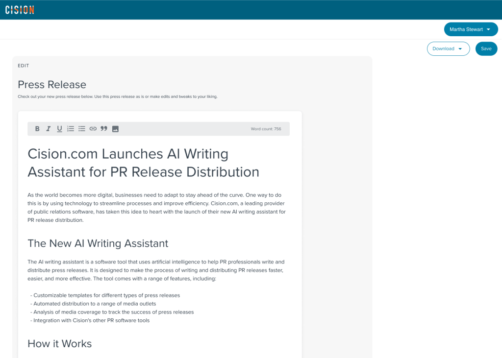 PRNewswire generative ai press release editor.